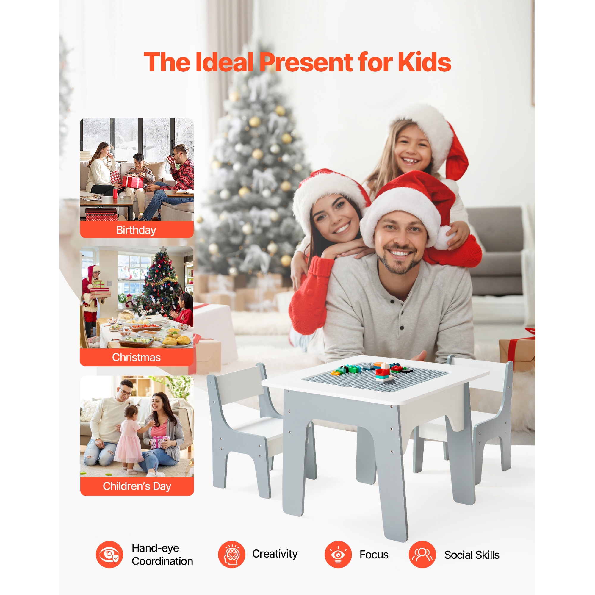 Childrens Activity Table And 2 Chairs Set Building Block Table_voghion.com